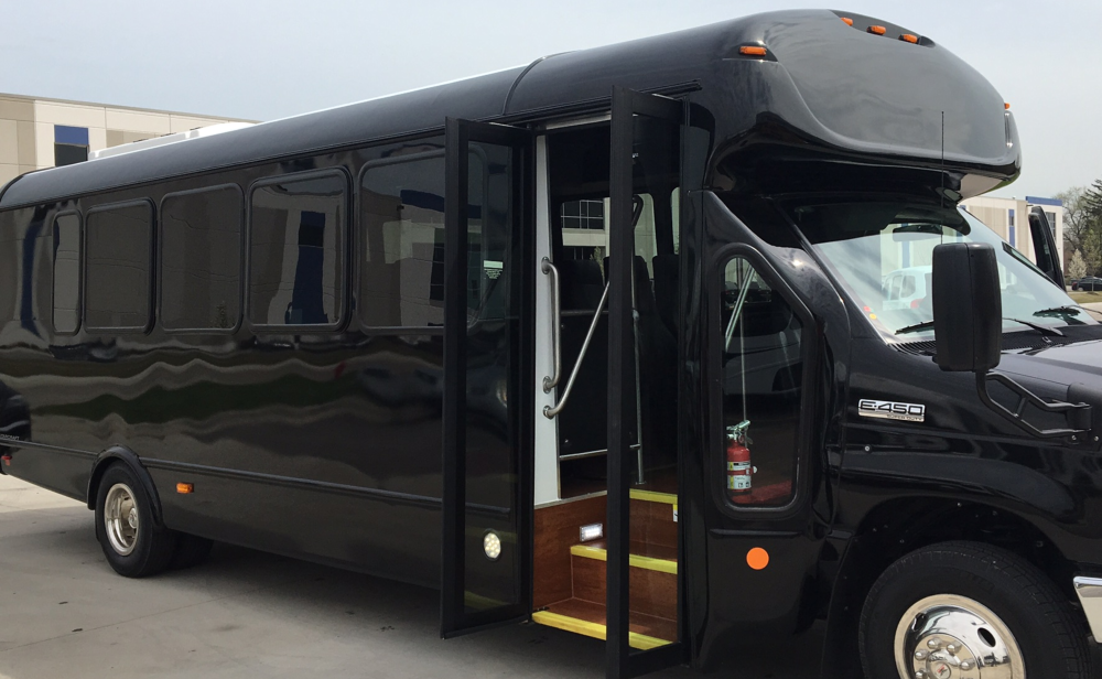 Shuttle bus used for airport shuttle service, group outings, parties, events, and other special occasions.